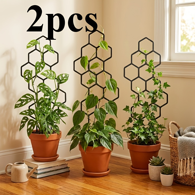 Vine Climbing Plastic - 2個入り ハニカム型植物用トレリス 鉢植えのつる性植物用サポート 省スペース 室内/屋外ガーデニング用